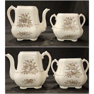 Semi-Porcelain Henry Alcock England Teapot Set -MAJOR REPAIRS BROKEN/CHIPS (9e3)